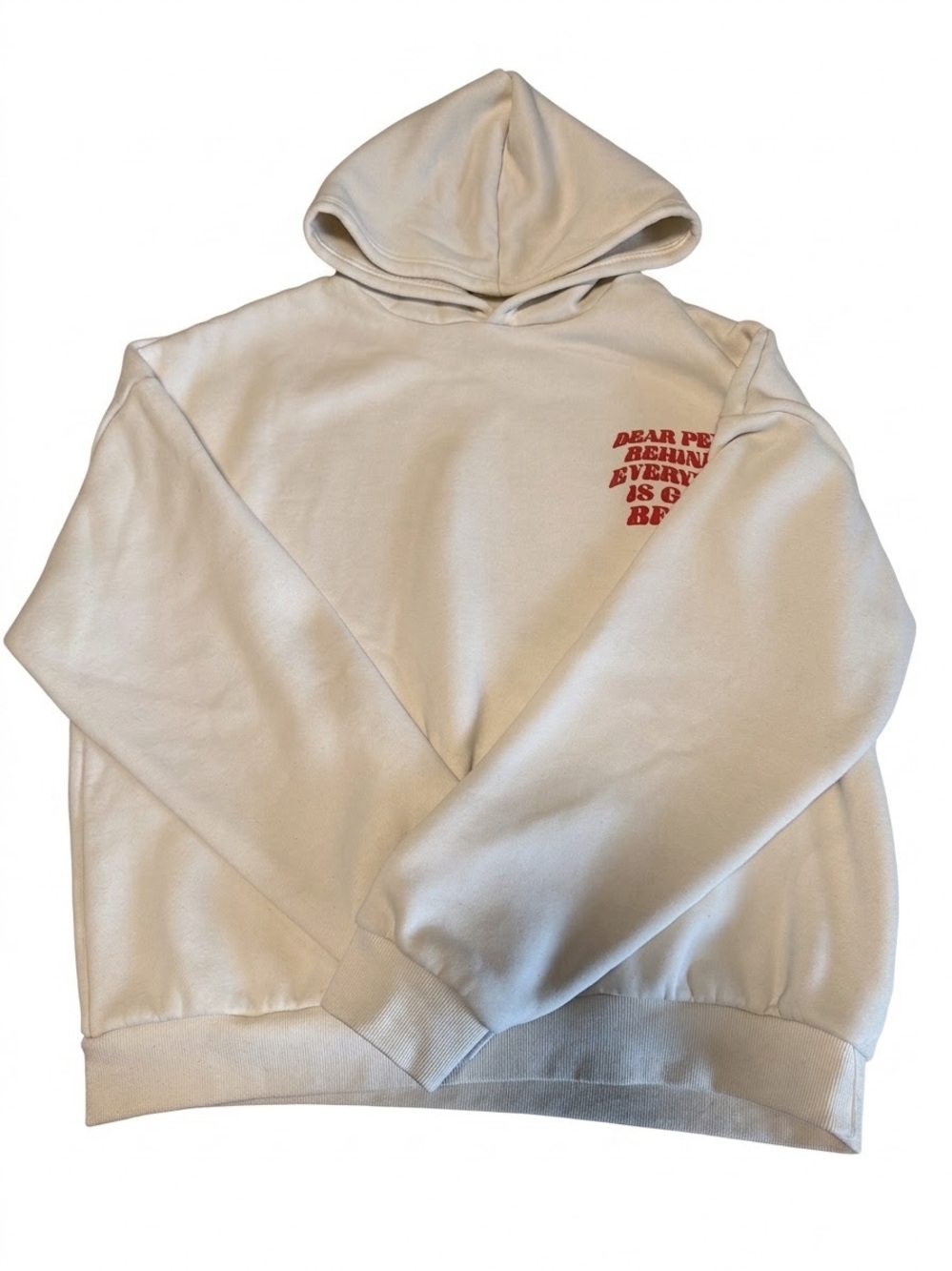 Edikted Cream Hoodie with Red Chest Script